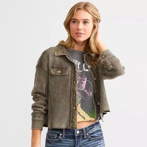 BKE Waffle Knit Button Down Cropped Shirt (L)